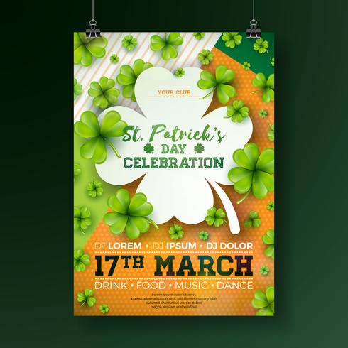 Saint Patrick's Day Party Flyer Illustration with Clover and Typography Letter on Abstract Background. Vector Irish Lucky Holiday Design for Celebration Poster, Banner or Invitation.