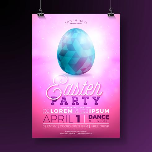 Vector Easter Party Flyer Illustration with painted eggs, rabbit ears and typography elements 