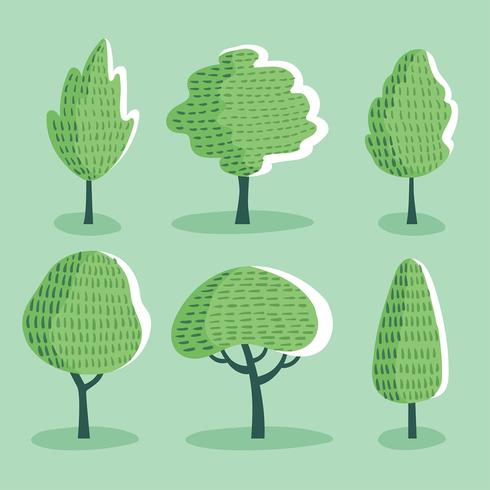 Textured Cartoon Tree Clipart Set Vector