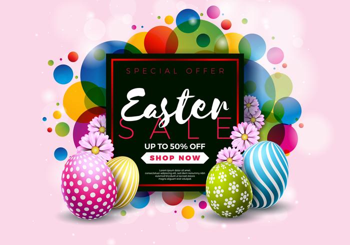 Easter Sale Illustration With Color Painted Egg And Typography