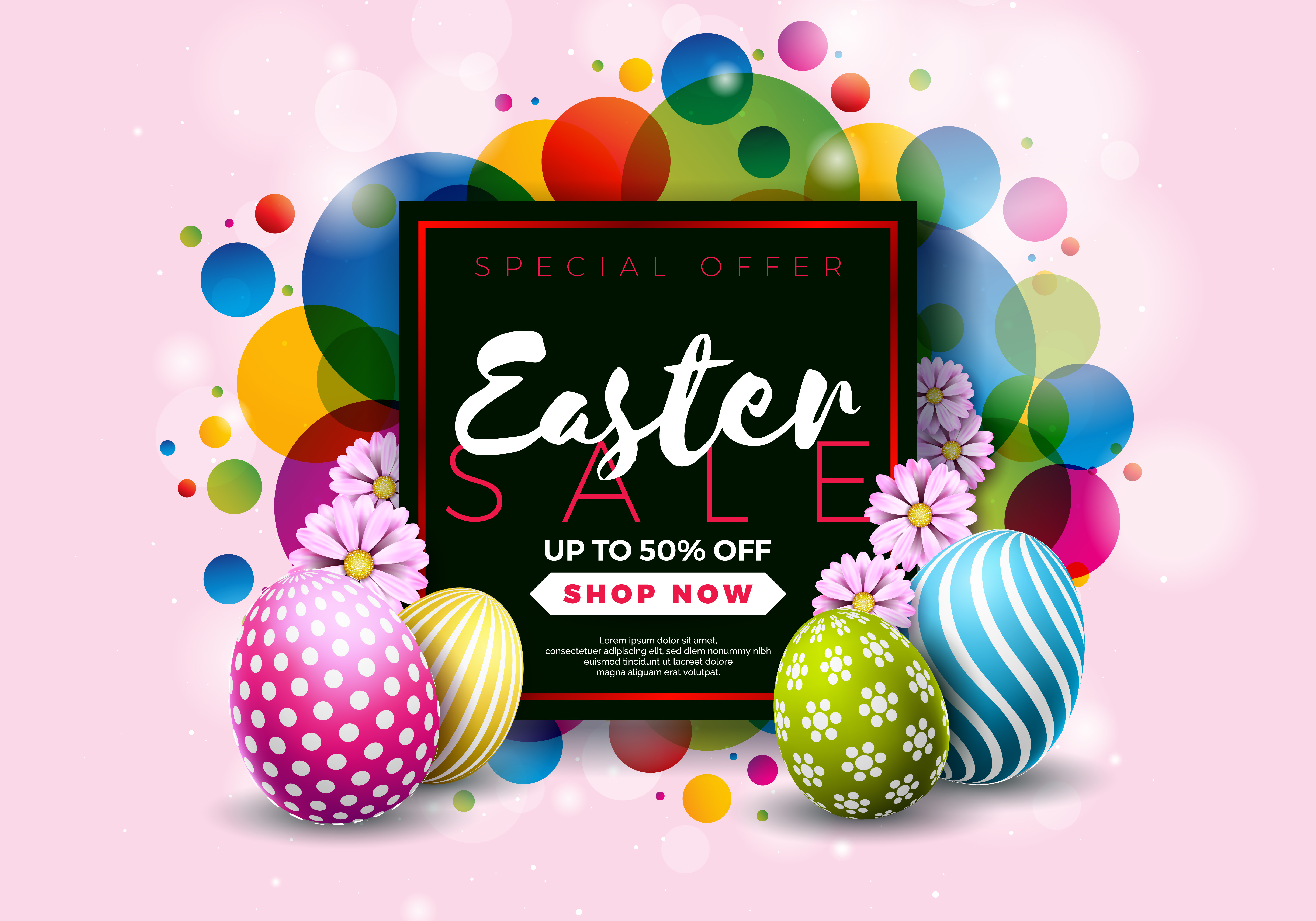 Easter Sale Illustration with Color Painted Egg and Typography Element
