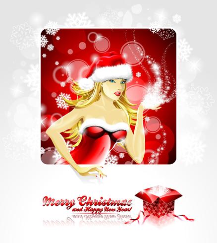 Christmas illustration with beautiful sexy girl wearing Santa Claus clothes vector