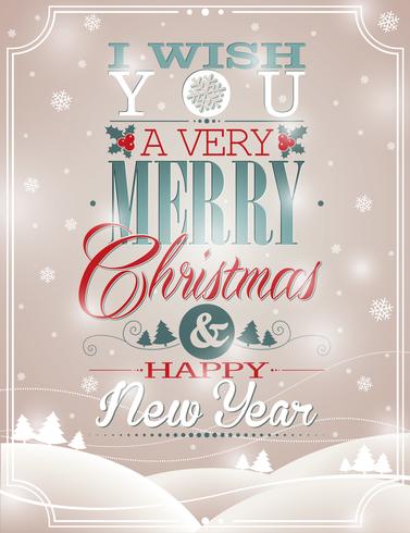 Vector Christmas illustration with typographic design on snowflakes background.