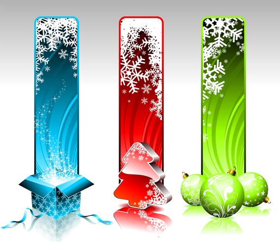 Vector Christmas illustration with three different vertical banners on white background.