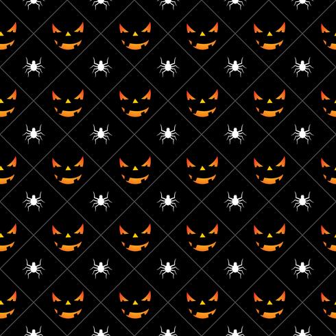 Halloween seamless pattern illustration with pumpkins scary faces and spiders  vector