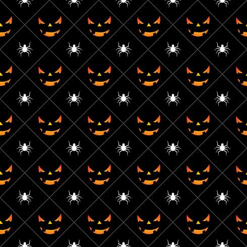 Halloween seamless pattern illustration with pumpkins scary faces and spiders  vector