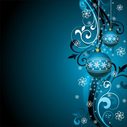 Vector Christmas illustration with blue glass ball and snowflakes