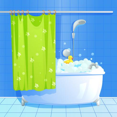 Bath with foaming soap bubbles  vector