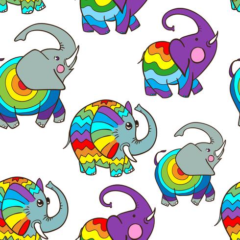 Patrón sin fisuras de doodle de dibujos animados lindo estilo elefante vector