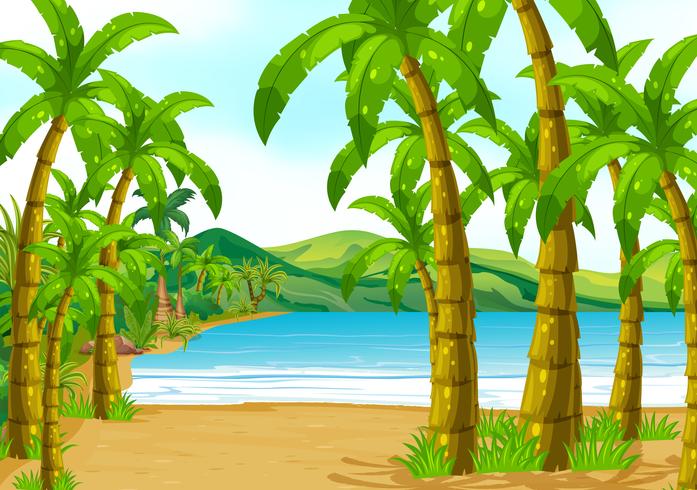 Scene with trees on the beach vector