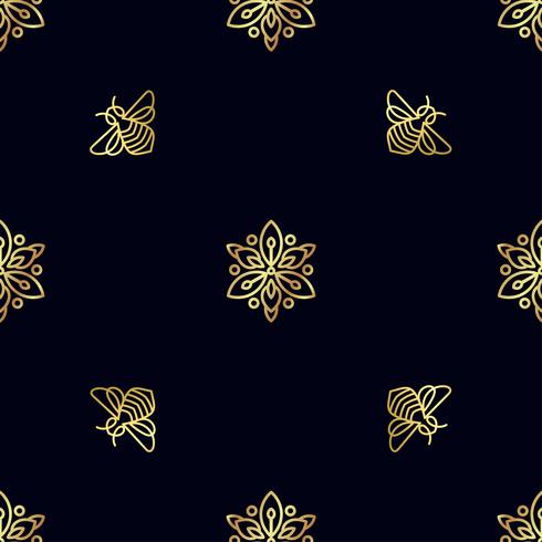 Seamless pattern with gold Bee vector