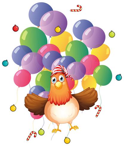 Chicken and colorful balloons vector
