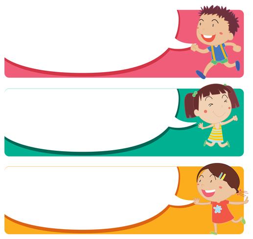 Label design with kids and speech bubbles vector