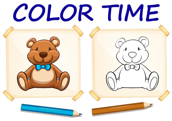 Coloring template with teddy bear vector