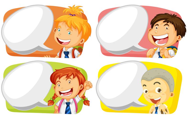 Label template with student boys and girls vector