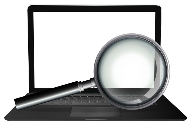 Magnifying glass and laptop vector