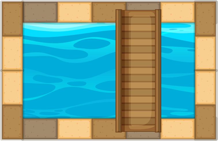 Piscina con puente de madera. vector