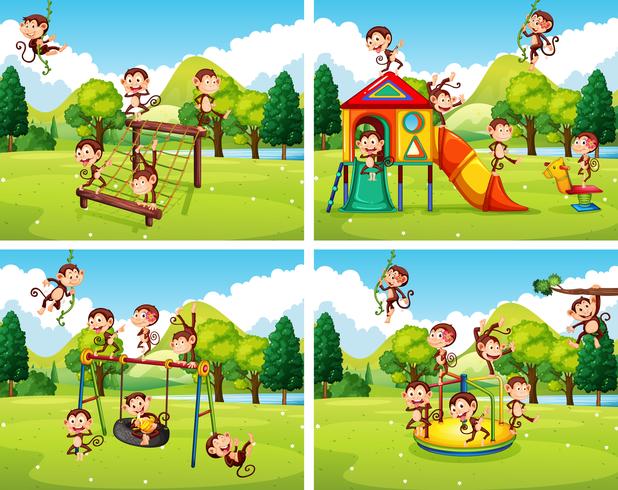 Scenes with monkeys playing in the park vector