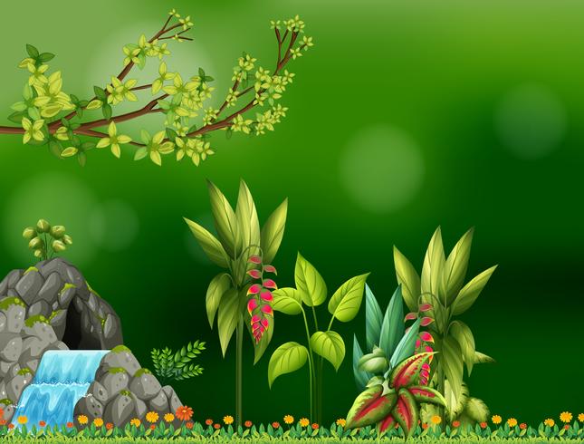 Background design with waterfall and cave vector