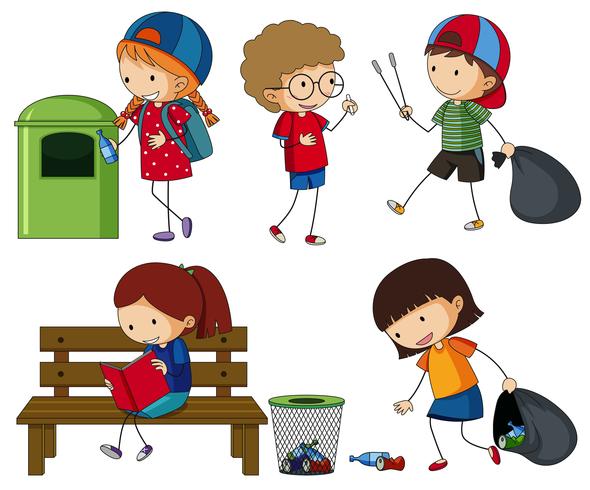 Kids cleaning up the trash vector