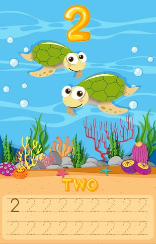 Two sea turtle number worksheet vector