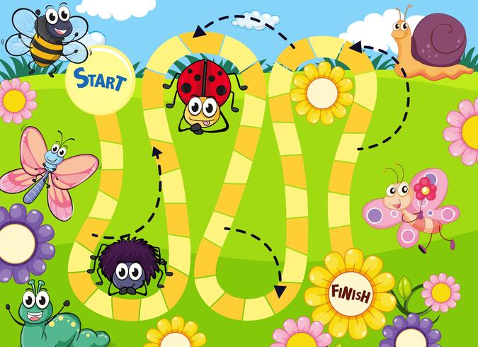 Fun insect board game template vector