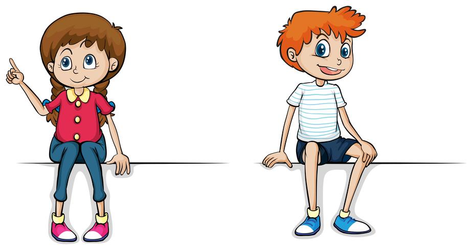 Girl and boy sitting on white background vector