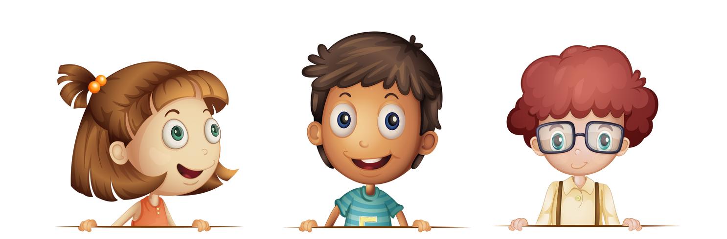 Tres niños con cara feliz vector