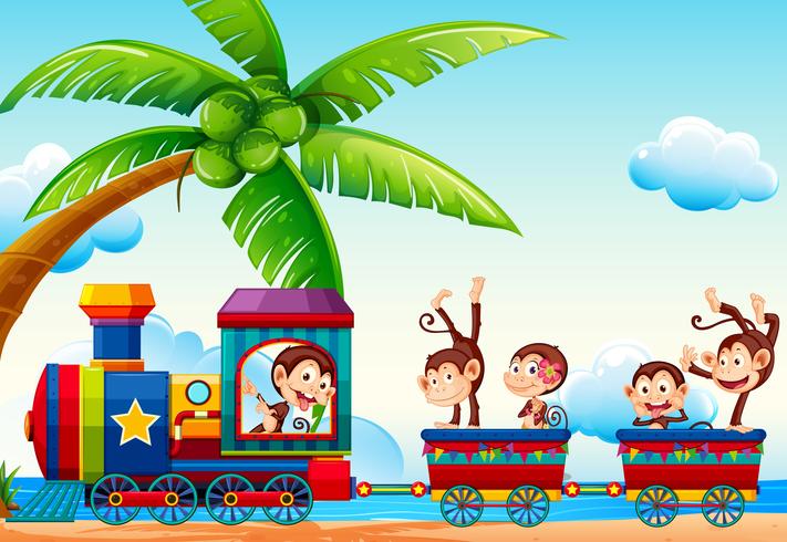 Train and monkeys vector