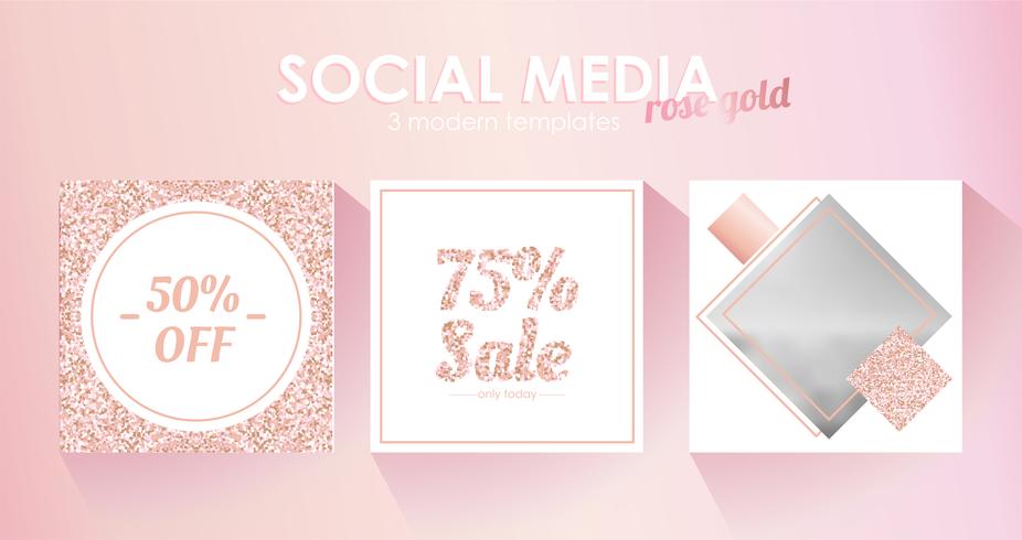 Social media banner template for your blog or business. Cute pastel rose gold pink a modern design. Vector set