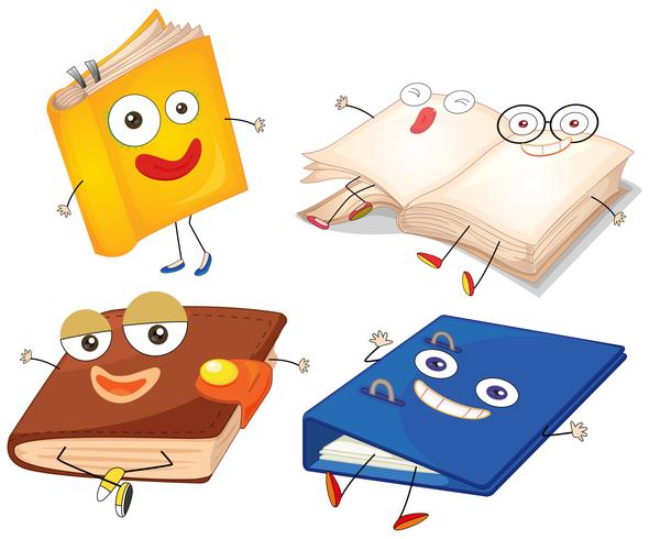 Books and binder with happy face vector