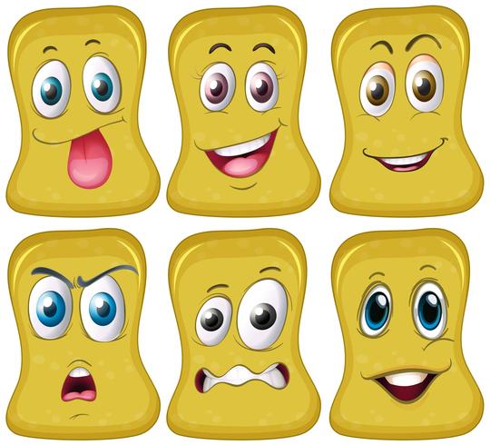 Six different faces on yellow shape vector