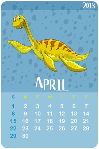 Plantilla de calendario para abril con kronosaurus. vector