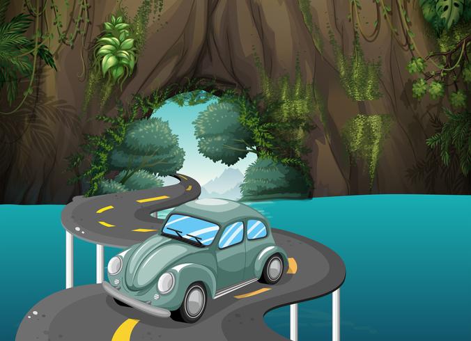 A curve road passing through the cave vector