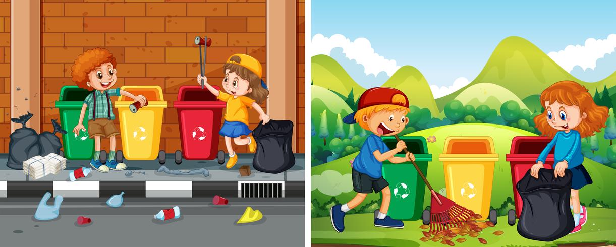 A Set of Children Cleaning Public Area vector