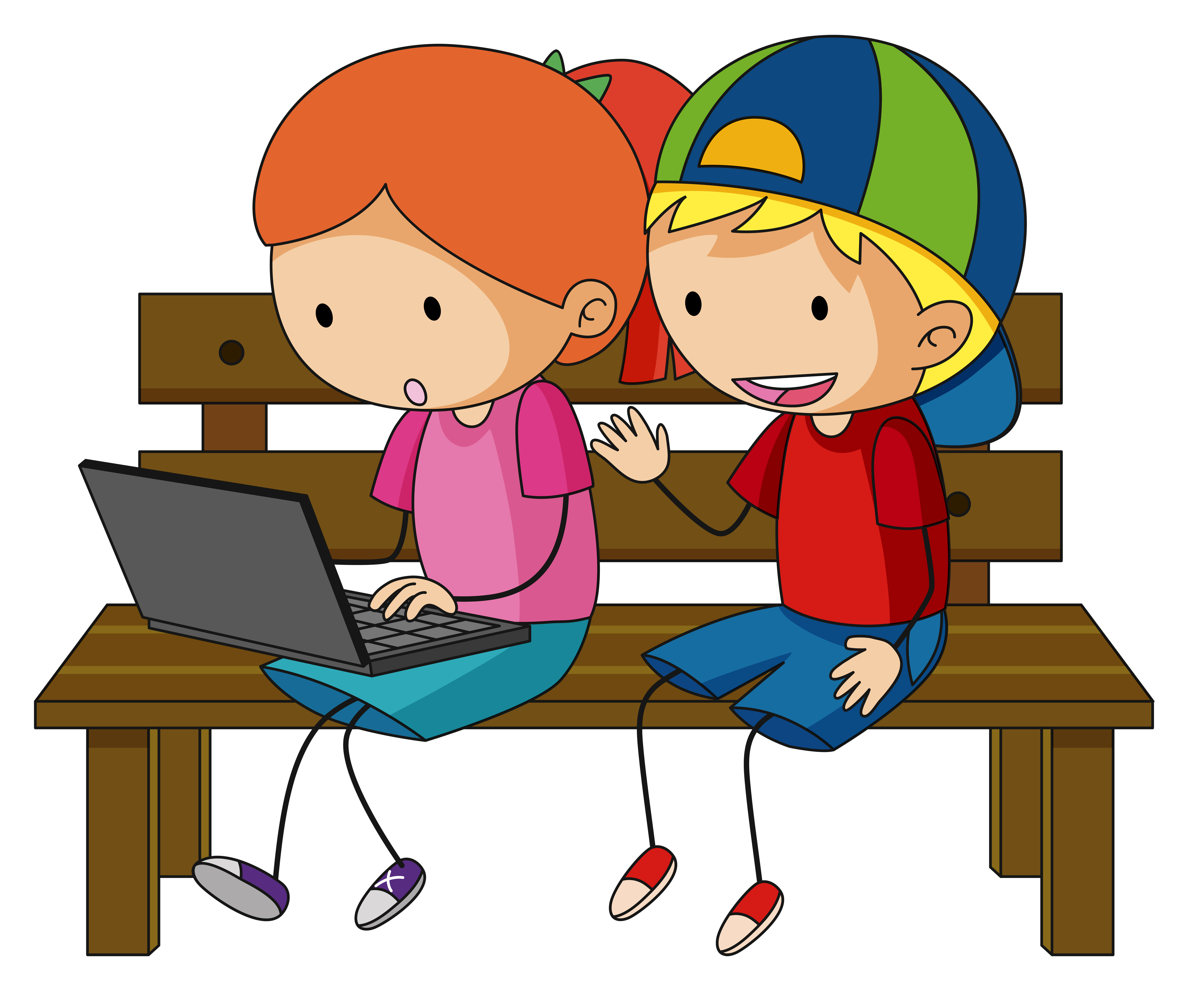 Two Kids Working On Laptop Computer Download Free Vectors