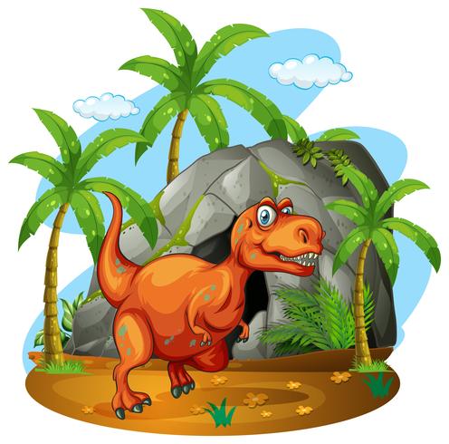 Dinosaur standing in front of a cave vector