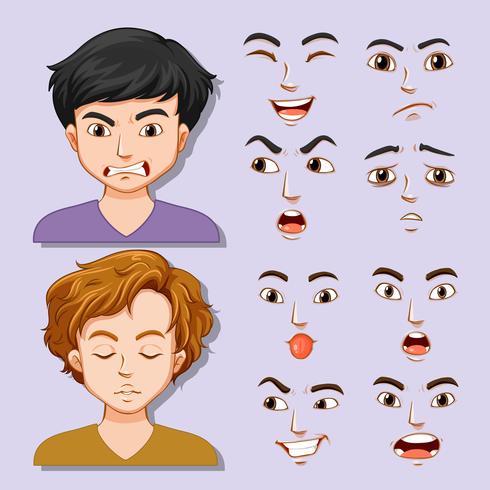 Set of young man facial expression vector