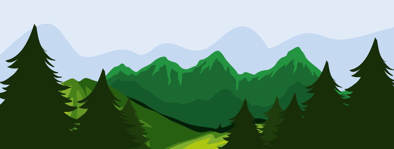 Escena de bosque y montaña vector