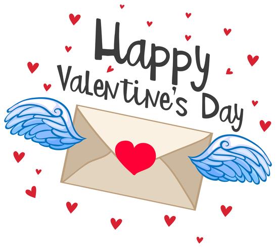 Happy valentine card with flying envelope vector