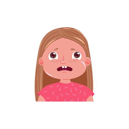 Little girl cute is afraid. Scared emotion child. Vector cartoon illustration