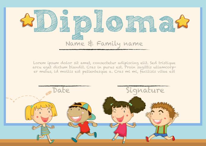 Diploma template with children in background vector