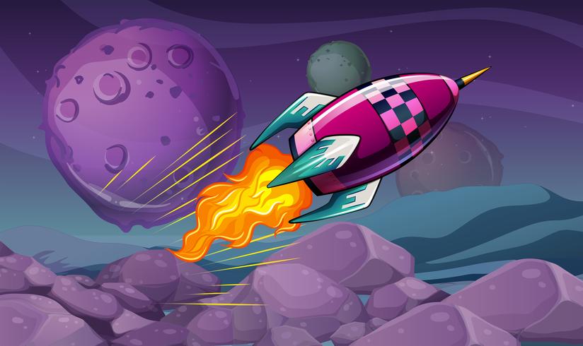 Scene with rocket flying over the moon vector