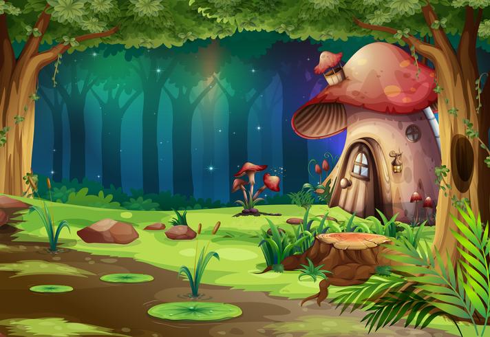Mushroom House in the Dark Forest vector