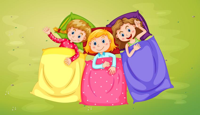 Three girls sleeping on green grass vector