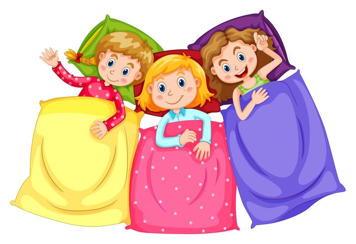 Girls in pajamas at slumber party vector