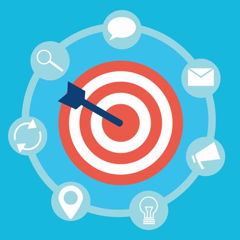 Inbound marketing. Target with arrow and icons tools. Vector flat illustration