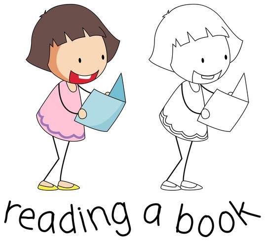 Doodle niña leyendo libro vector