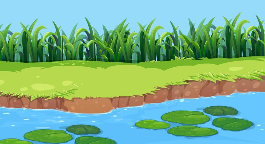 Paisaje de estanque de naturaleza plana vector