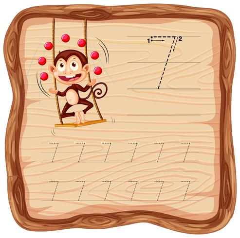 Number seven tracing worksheets vector